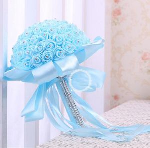 Fildişi Yeni Nedime Düğün Dekorasyon Köpük Akışları Rose Bridal Buket Beyaz Saten Romantik Düğün Buket Ucuz 3649649