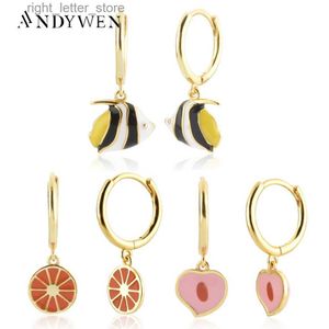 Stud Andywen 925 Sterling Silver Gold Orange Fish Pear Drop Earring Women Luxury Jewelry Fine Jewels Emamel Clips Pendientes YQ231211