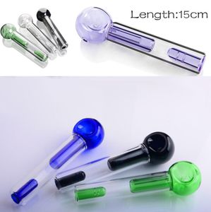 15 cm längd Multicolor Mini Handle Glass Pipe Rökning Pipe Spoon Bubbler Hybrid Spill Proof Smoking Bong Tobacco Pipes6431185