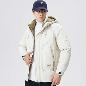 Winter Herren Daunenjacke Einfarbige Kapuze Warme Jacke Lose Winddicht Junger Student Paar Vielseitiger Baumwollmantel