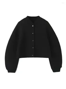 Women's Jackets Women Black Bomber Jacket 2023 Autumn Cropped For Long Sleeve Oversize