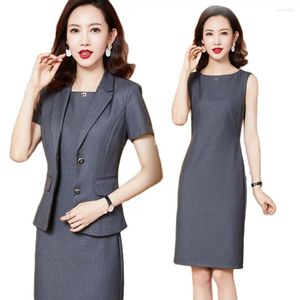 Sukienki robocze Koreańska wersja Slim Fitting Elegancka damska dwuczęściowa biurowa sukienka Biała Kurtka Bu