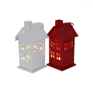 Conjunto de castiçais de 2 decorações de Natal de metal de alta qualidade branco quente LED casa pendurado ornamentos