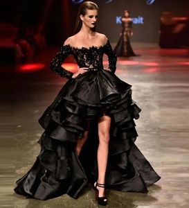 Evening Dresses Black Prom Gown Party Formal A Line O-Neck Long Sleeve Applique Beaded Custom Plus Size Zipper Lace Up New Organza