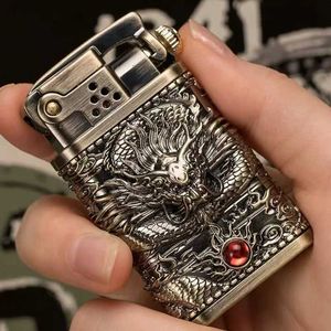 Zorro Creative Ejection Ignition Coiled Dragon Hand-Etched Windproof Lighter Retro Brass Kerosene Men's Smoking Gift