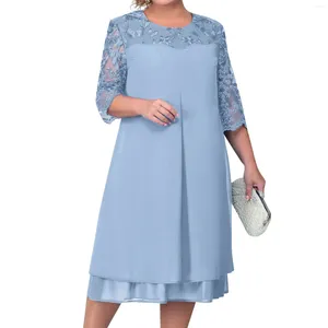 Abiti casual da donna taglie forti abito da festa curvo pizzo cocktail midi manica a 3/4 floreale autunno inverno girocollo