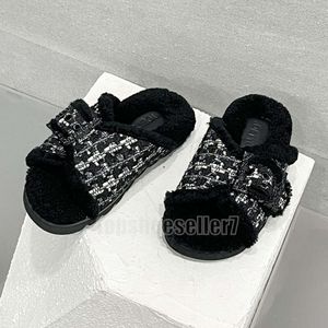 Laberthre Schuhe Winter-Slides aus Wolle, Flip-Flop, Fell, flauschig, pelzig, flauschig, Damen-Hausschuhe, warme Damen-Sandalen, Schwarz, Braun, bequem, Mädchengröße EUR 35–40