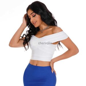 Damenblusen Hemden HQBORY Mode Neue weiße schulterfreie Westen Frauen Mädchen High Street Camis Criss Cross Super Mini Crop Tops Maxi Party Club YQ231211