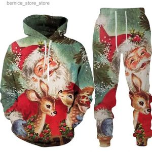 Herrspårar 2024 Personlighet Christmas Santa Claus Autumn Winter 3D Print Men Women hoodie/byxor/kostym modemönster Tracksuit Sportwear S Q231211