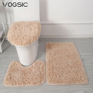 Tapetes Vogsic Cor Sólida Bath Mat 3 Pçs / Set Pé Tampa Tampa Tapetes Kit Antiderrapante Fofo Casa para Acessórios de Banheiro 231211