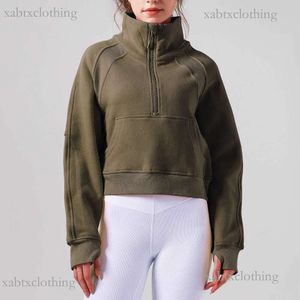 Half Zipper Scuba Hoodie LULUS-504 Autumn Winter Yoga Suit Sports Coat Half Zip Stand Neck Fashion Finger Button Top Running Fitness Sweater