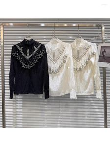 Blusas femininas high street moda 2023 designer blusa camisa água diamante cravejado grânulo renda