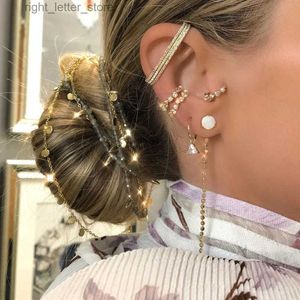 Stud ANDYWEN 925 Sterling Silver Gold EarBar EarCuff Brinco Único Clips Sem Piercing Brincos Cuffs Cristal CZ Mulheres Jóias YQ231211