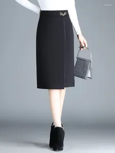 Kjolar asymmetri kvalitet kvinnor svart blyerts kjol enkel smal 2023 hög midja mitten lång oregelbunden s-3xl storlek kvinnlig OL-kontor
