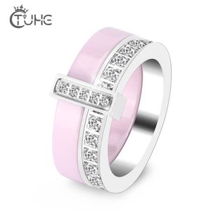 Mode dubbelskikt keramiska kvinnor ringar god kvalitet svart vit rosa kristallringar för kvinnor middra ring mode smycken gåvor y251q