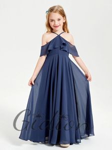Girl Dresses Chiffon Off-The-Shoulder Floor-Length Flutter Sleeves Party Prom Ball Banquet Long Junior Bridesmaid For 2-14yrs Girls