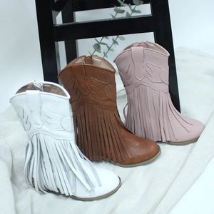 Boots Kids Vintage Western Western Cowgirls Leather شراكيل الأميرة منخفضة كعب رعاة البقر رعاة البقر الشتاء