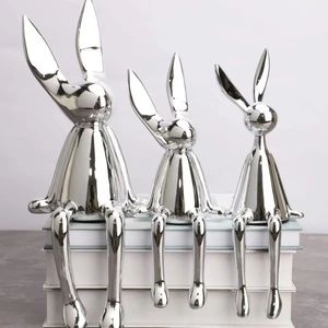 Dekorativa figurer3 Piece Creative Shiny Rabbit Statue Home Decor Modern Nordisk djurharts Art Sculpture Crafts Desktop Electropated Ornament 231207