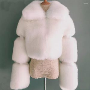 Women's Fur Winter Short Luxury Faux Jacket Lapel Warm Ladies Fashion Thick Fake Fox Coat