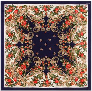 Scarves 100 100cm Luxury Russian Floral Silk Scarf Women Ethnic Shawl Bandana Kerchief Flower Printed Square Babushka Hijab7560432