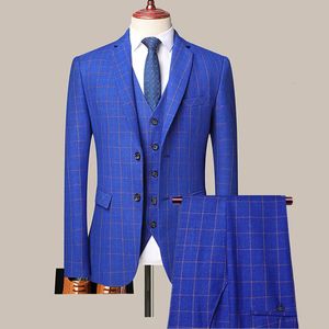 Suits Men Suits 3 szt. Set Pants Kamizelka 2023 Business Professional Classic Fashion Bankiet Plaid Płaszcz Płot M 4xl 231211