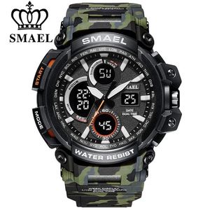Smael Camouflage Military Watch Men Waterproof Dual Time Display Mens Sport Wristwatch Digital Analog Quartz Watches Male 1708 210333o