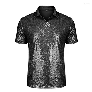 Homens Camisetas Camisetas Moda Casual Manga Curta Faísca Lantejoulas Masculino Polo Camisa 70s Disco Nightclub Party Tee