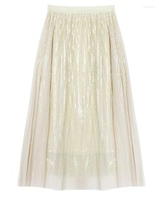 Skirts Spring 2023 High Waist Sequin Mesh Skirt Pleated Half Midi Long Y2k Pink /White Satin Angel