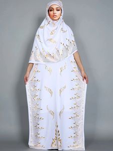 Sukienki w dużych rozmiarach moda letnia sukienka z dużym szalikiem Dubai Turcja Kaftan muzułmańska luźna Abaya Kobiety afrykańskie swobodne tłoczenie złota maxi stempla 231208