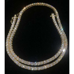 Redo att skicka hiphop -tenniskedjan halsband Iced ut smycken 3mm VVS 925 Sterling Silver Tennis Chain Moissanite Tennis Necklace