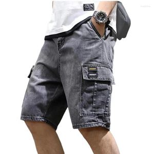 Shorts masculinos verão jeans soltos com vários bolsos na altura do joelho calças jeans