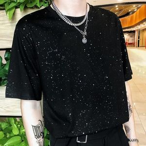 Męskie koszule T-Shirty Summer Cequined O-Neck krótkoczerwiew T-shirt przyczynowy luźna nisza osobowość przystojna mężczyźni Tops Męskie ubrania