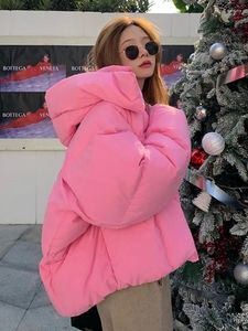 Trench da donna Giacche invernali per donna Cappotto con cappuccio corto Moda Piumino in cotone Capispalla caldo spesso allentato Giallo rosa Piumino