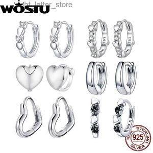 Stud WOSTU 925 Sterling Silver Heart Hoop Earrings with Zircon Simple Fine Jewelry for Women Party Dating Engagement Gift Dropship YQ231211
