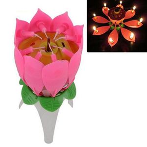 Cały muzyczny pojedynczy warstwę Lotus Flower Birthday Party Cake Topper Candle Lights 91NM266D