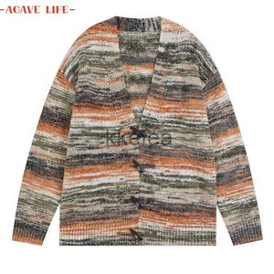 Maglioni da uomo Hip Hop Maglioni a maniche lunghe a righe arcobaleno Uomo Cardigan lavorato a maglia Cappotto maglione Streetwear Moda Maglioni larghi casuali all'ingrosso J231211