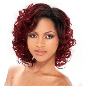 Cosplay Wigs Retro wig female partial gradient wine red short curly wig chemical fiber matte synthetic rose net full head cover 231211