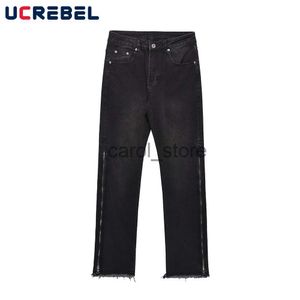 Pantaloni da uomo Pantaloni in denim nero lavato High Street Pantaloni da uomo con cerniera laterale casual Pantaloni a gamba dritta J231208