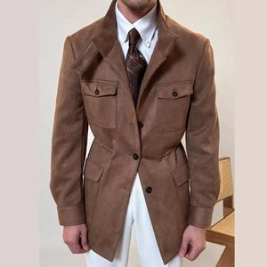 Men's Jackets Italian Stand Collar Mid-length Workwear Coat Slim Jacket Men Multiple Pockets Casual Business Hunting