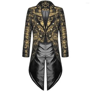 Herrjackor mode män steampunk trench coat vintage tryck dubbelbröst skräddarsydd medeltida cosplay kostym jacka rockar manliga kläder