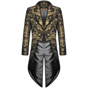 Erkek Ceket Moda Erkekler Steampunk Trençkot Kat Vintage Baskı Çifte Kesilmiş Tail Peck Medieval Cosplay Kostüm Ceket Erkek Giyim