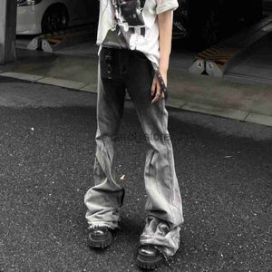 Men's Pants Black Gray Gradient Boyfriend Flared Jeans Men Streetwear Hip Hop Loose Casual Boot Cut Denim Jeans Pants Unisex Y2k Trousers J231208