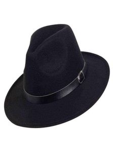 Män kvinnor bred stor grim ull filt fedoras hatt vår höst kvinnor fedoras topp hatt med bälte spänne jazz trilby caps gorras y1118717799041