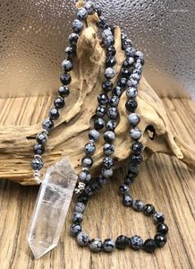 Pendant Necklaces Natural Double Quartz Point Snowflake Obsidian Beads Handmade Necklace