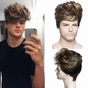 Cosplay Wigs Short Men's Wig Natural Straight Curly Hair Synthetic for Male Black Ombre Grey Pixie Cut Cosplay Wigs Head Cover 231211