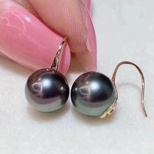 Hoop Earrings 2024 Real 18K Gold Natural Black Pearl For Women Trendy Tahitian Wife Anniversary Gift