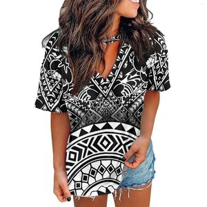 Women's T Shirts Polynesian Tribal Tongan Totem Tattoo Tonga Prints High Quality Holiday Beach Party Elegant Short Sleeve Cutout Loose Fit