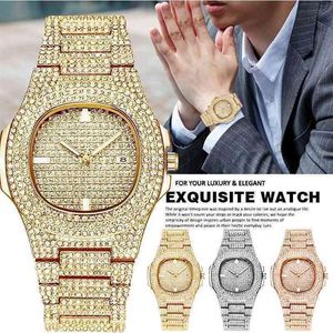 العلامة التجارية Iced Out Diamond Watch Quartz Gold Hip Hop Quartz Wrictwatches مع Micropave CZ من الفولاذ المقاوم للصدأ ساعة ساعة Relogio248f