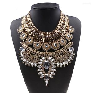 Pendant Necklaces Vintage Costume Jewellery Gorgeous Crystal Rhinestone Gold Plated Tribal Large Bold Statement Bib Choker Necklace For