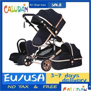 Passeggini # Passeggino di lusso 3 in 1 Carrozzina da viaggio portatile Carrozzine pieghevoli Telaio in alluminio Auto ad alto paesaggio per Born Drop Del Otrsz